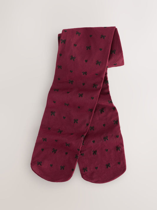 Burgundy Red Bow 40 Denier Tights image 1