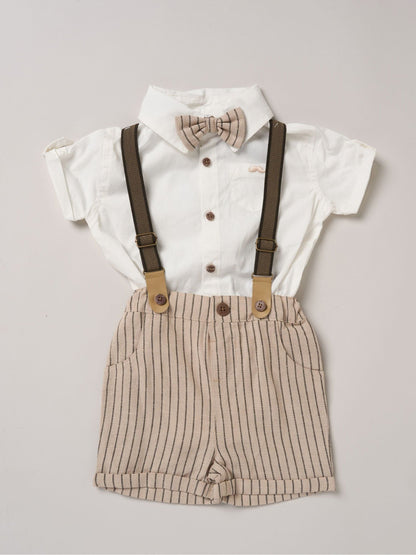 Little Gent Brown Shirt Shorts And Braces Outfit Set image 1