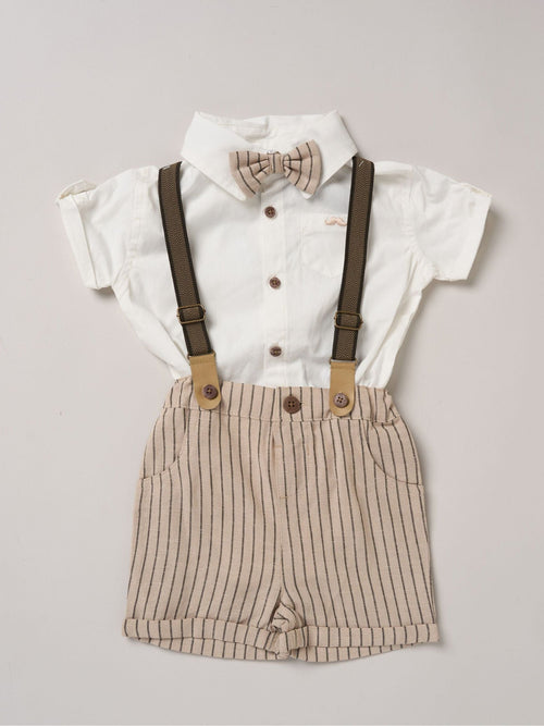 Little Gent Brown Shirt Shorts And Braces Outfit Set image 1