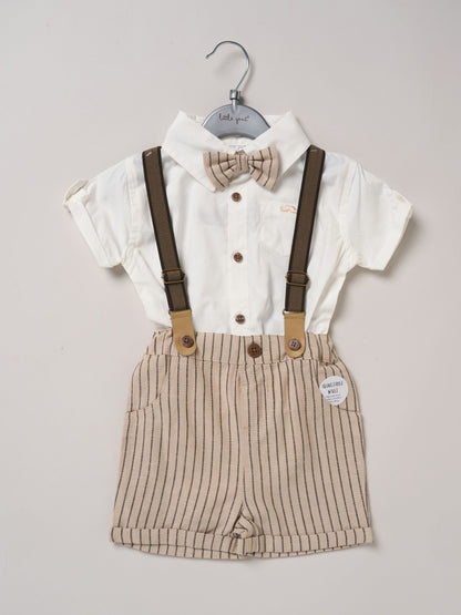 Little Gent Brown Shirt Shorts And Braces Outfit Set image 2