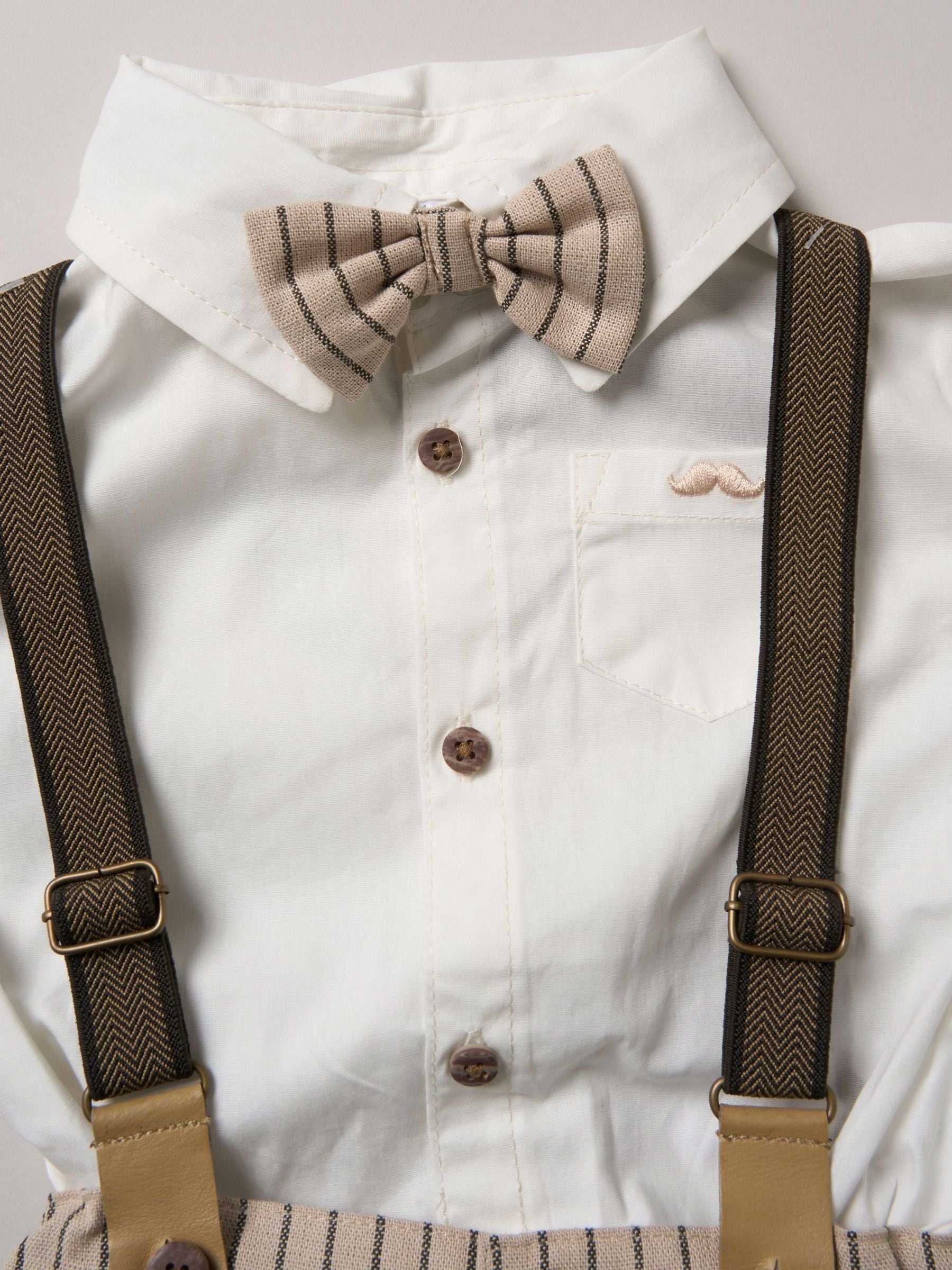 Little Gent Brown Shirt Shorts And Braces Outfit Set image 3