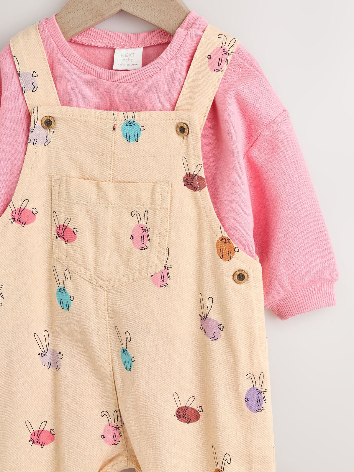 Cream/Pink Rabbit Baby Dungaree and Bodysuit Two Piece Set (0mths-3yrs) image 4
