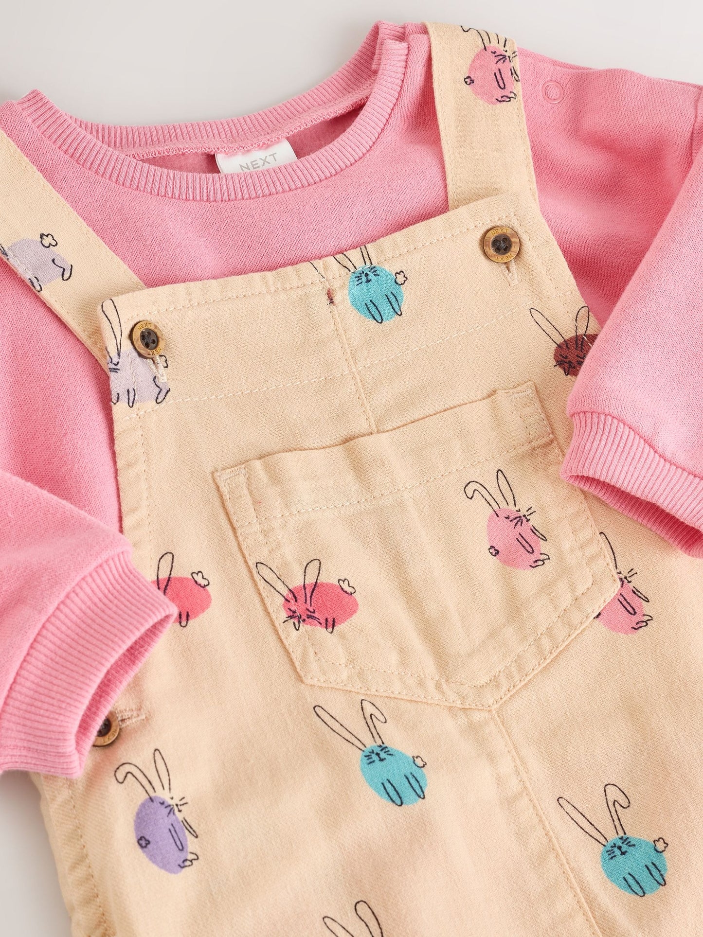 Cream/Pink Rabbit Baby Dungaree and Bodysuit Two Piece Set (0mths-3yrs)