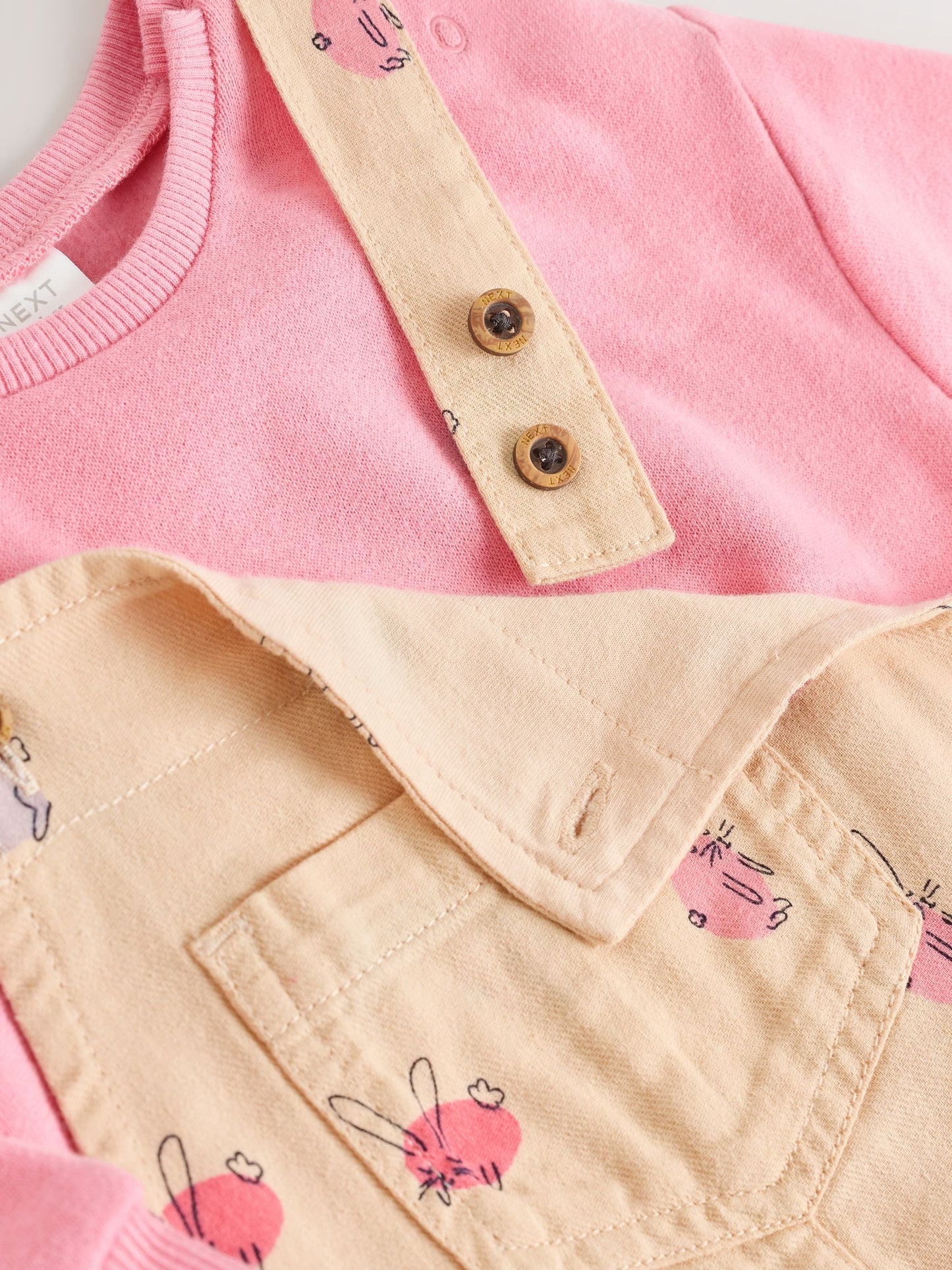 Cream/Pink Rabbit Baby Dungaree and Bodysuit Two Piece Set (0mths-3yrs)