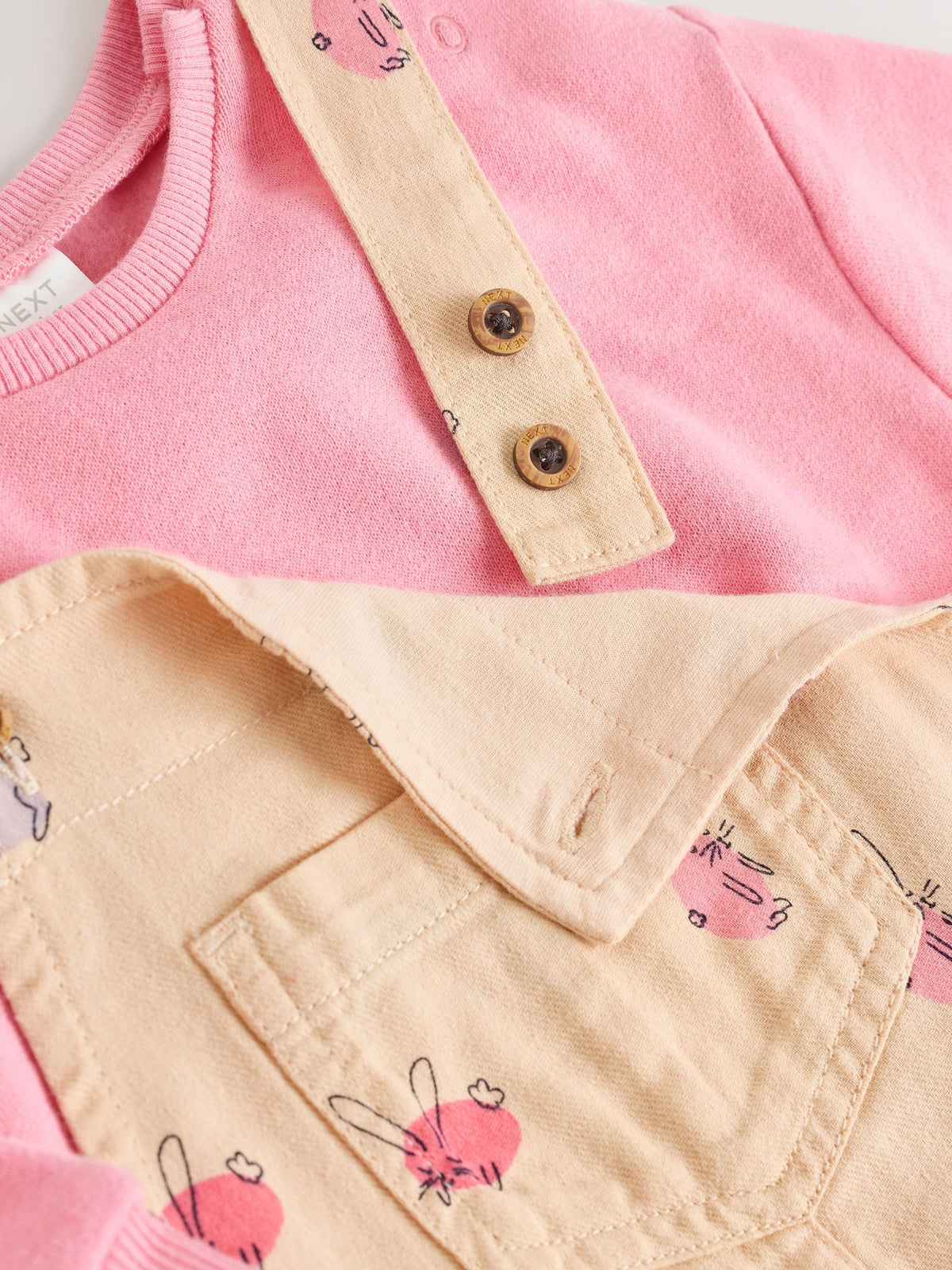 Cream/Pink Rabbit Baby Dungaree and Bodysuit Two Piece Set (0mths-3yrs) image 6