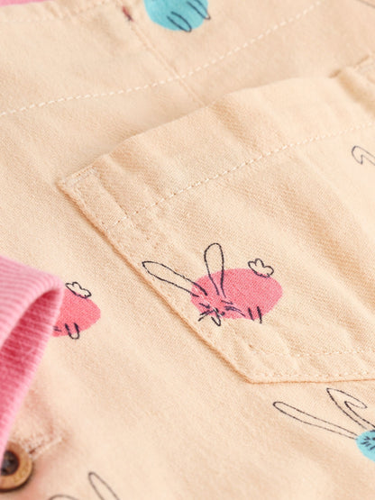 Cream/Pink Rabbit Baby Dungaree and Bodysuit Two Piece Set (0mths-3yrs)