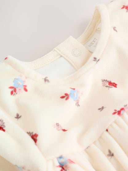 Cream Ditsy Baby Long Sleeve Velour Dress and Tights Set 2 Piece (0mths-2yrs) image 8