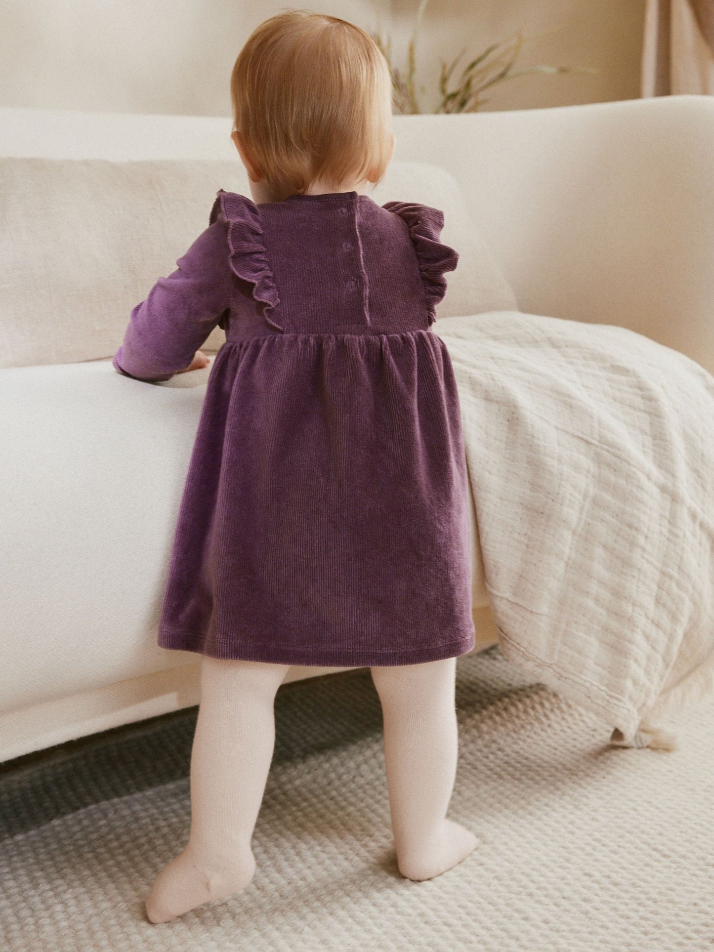 Purple Baby Long Sleeve Velour Dress and Tights Set 2 Piece (0mths-2yrs)