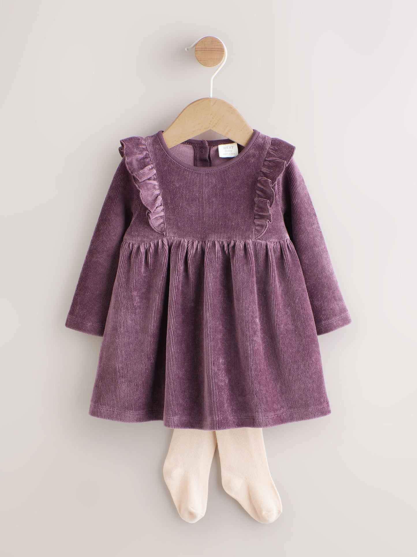 Purple Baby Long Sleeve Velour Dress and Tights Set 2 Piece (0mths-2yrs)