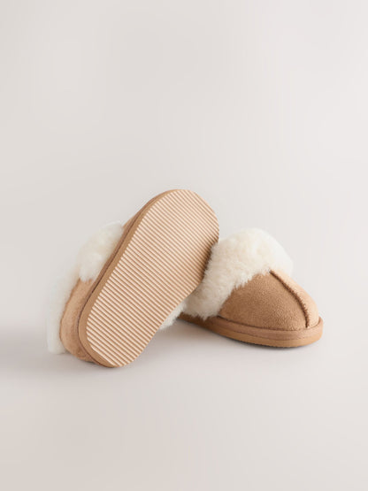 Tan Brown Faux Fur Slippers image 4
