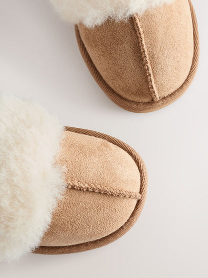 Tan Brown Faux Fur Slippers image 5