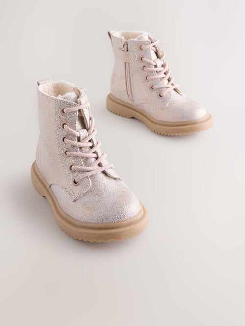 Pink Shimmer Wide Fit (G) Lace-Up Ankle Boots image 1