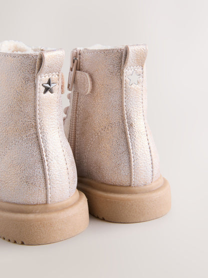 Pink Shimmer Wide Fit (G) Lace-Up Ankle Boots image 4