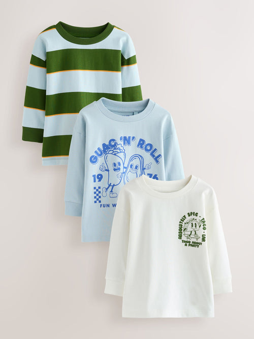 Blue/Green Taco Long Sleeve Graphic Print T-Shirts 3 Pack (3mths-7yrs) image 1
