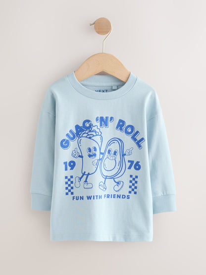 Blue/Green Taco Long Sleeve Graphic Print T-Shirts 3 Pack (3mths-7yrs) image 3
