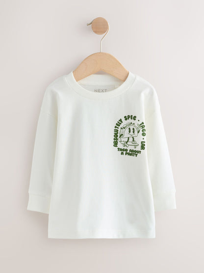 Blue/Green Taco Long Sleeve Graphic Print T-Shirts 3 Pack (3mths-7yrs) image 5