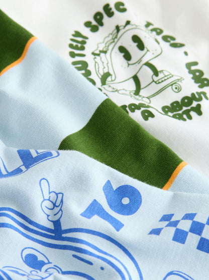 Blue/Green Taco Long Sleeve Graphic Print T-Shirts 3 Pack (3mths-7yrs) image 9