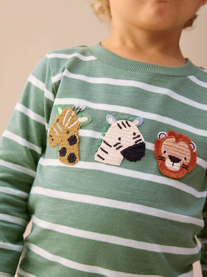 Green/White Stripe Safari Long Sleeve Appliqué T-Shirt (3mths-7yrs) image 5