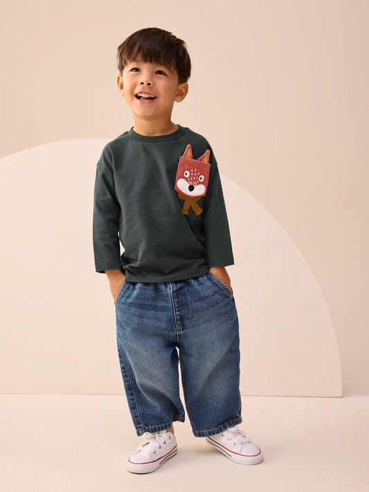 Grey Fox Pocket Long Sleeve Appliqué T-Shirt (3mths-7yrs) image 3