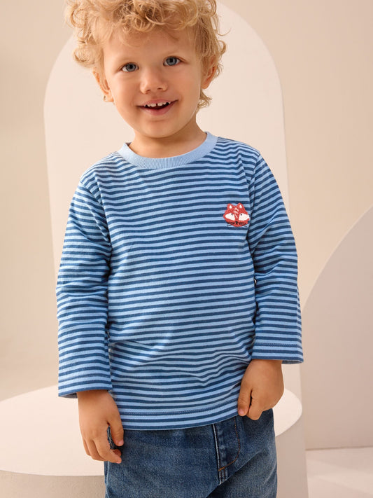 Blue/Navy Stripe Fox Long Sleeve Appliqué T-Shirt (3mths-7yrs) image 1