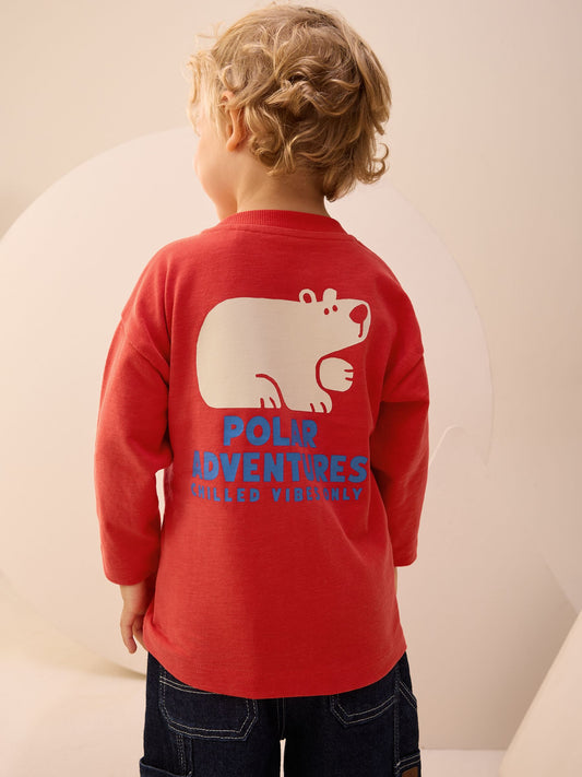 Red Polar Bear Long Sleeve Back Print T-Shirt (3mths-8yrs) image 1