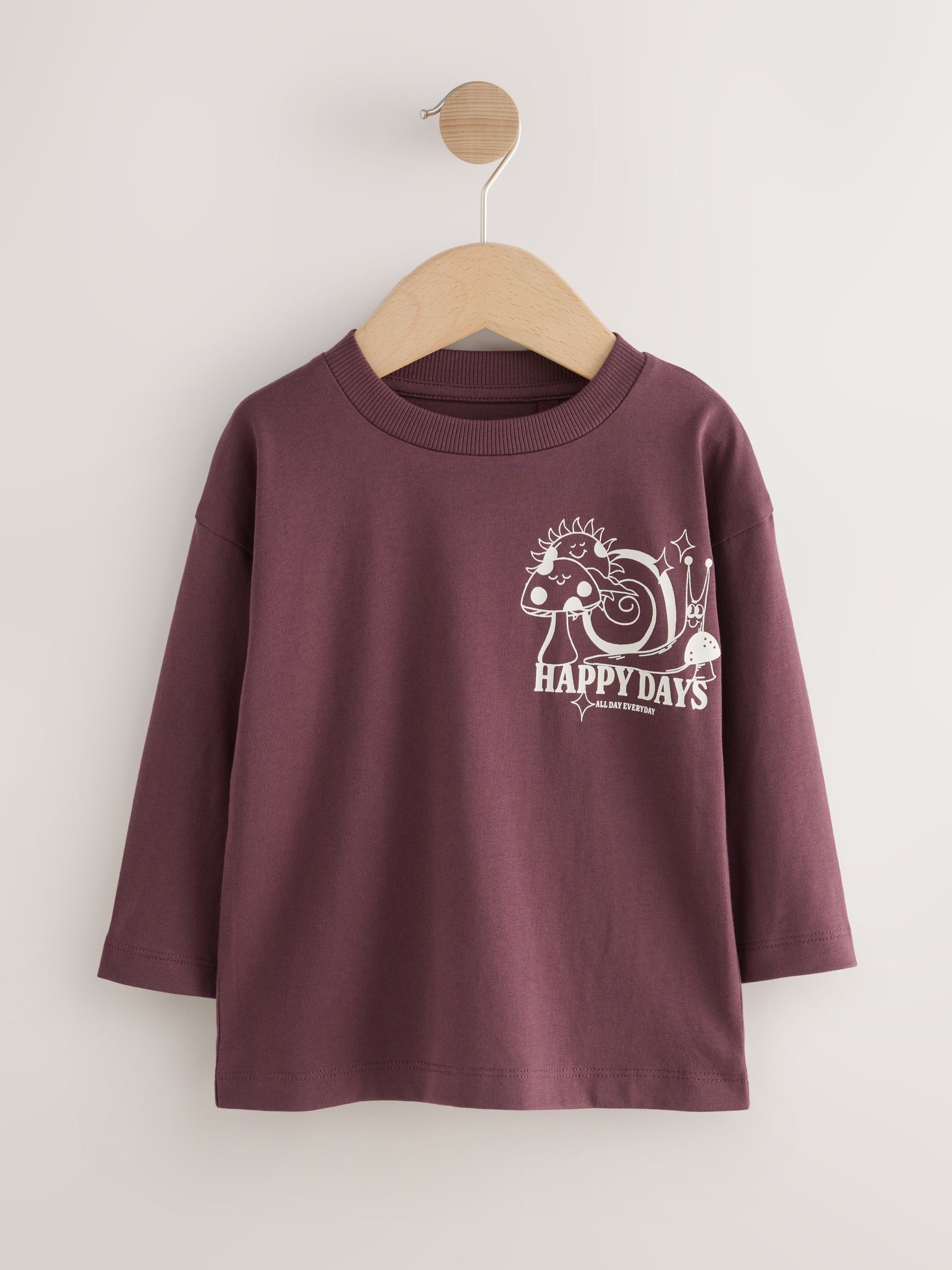 Burgundy Red Long Sleeve Back Print T-Shirt (3mths-8yrs) image 1