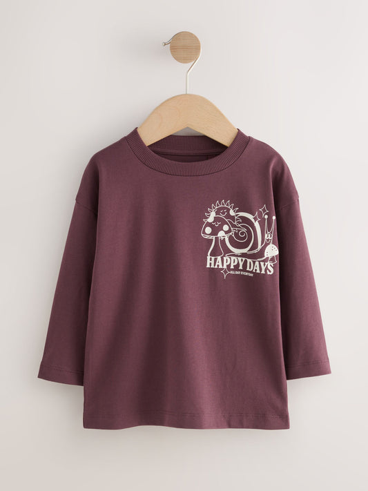 Burgundy Red Long Sleeve Back Print T-Shirt (3mths-8yrs) image 1