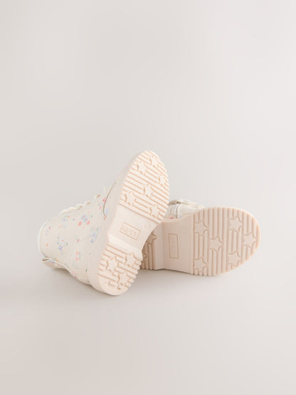Cream Floral Wide Fit (G) Lace-Up Ankle Boots image 3