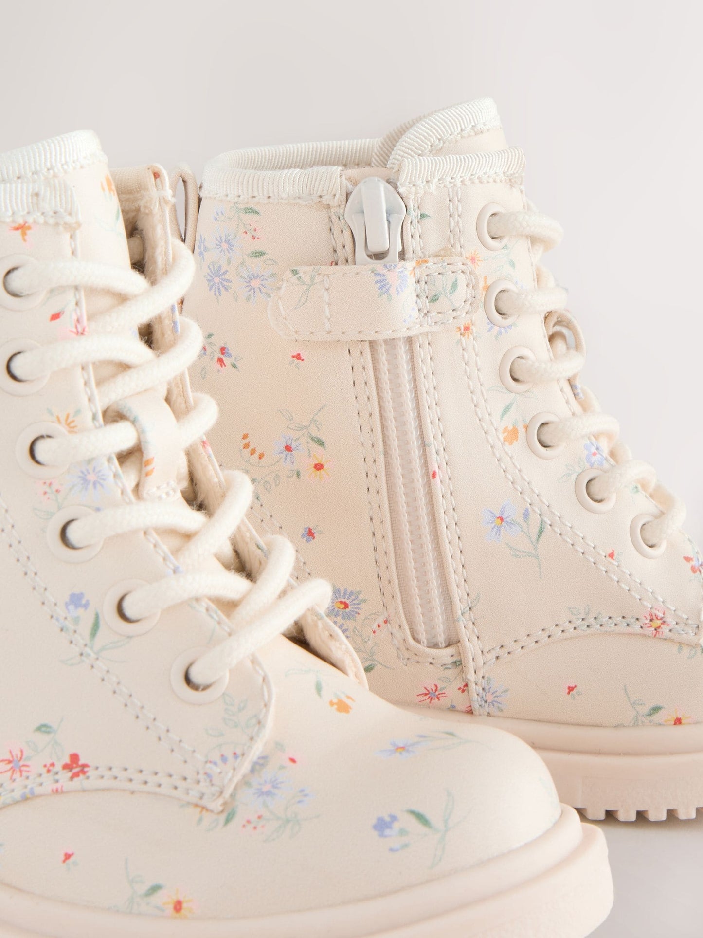 Cream Floral Wide Fit (G) Lace-Up Ankle Boots image 4