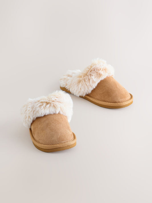 Tan Brown Warm Lined Mule Slippers image 2
