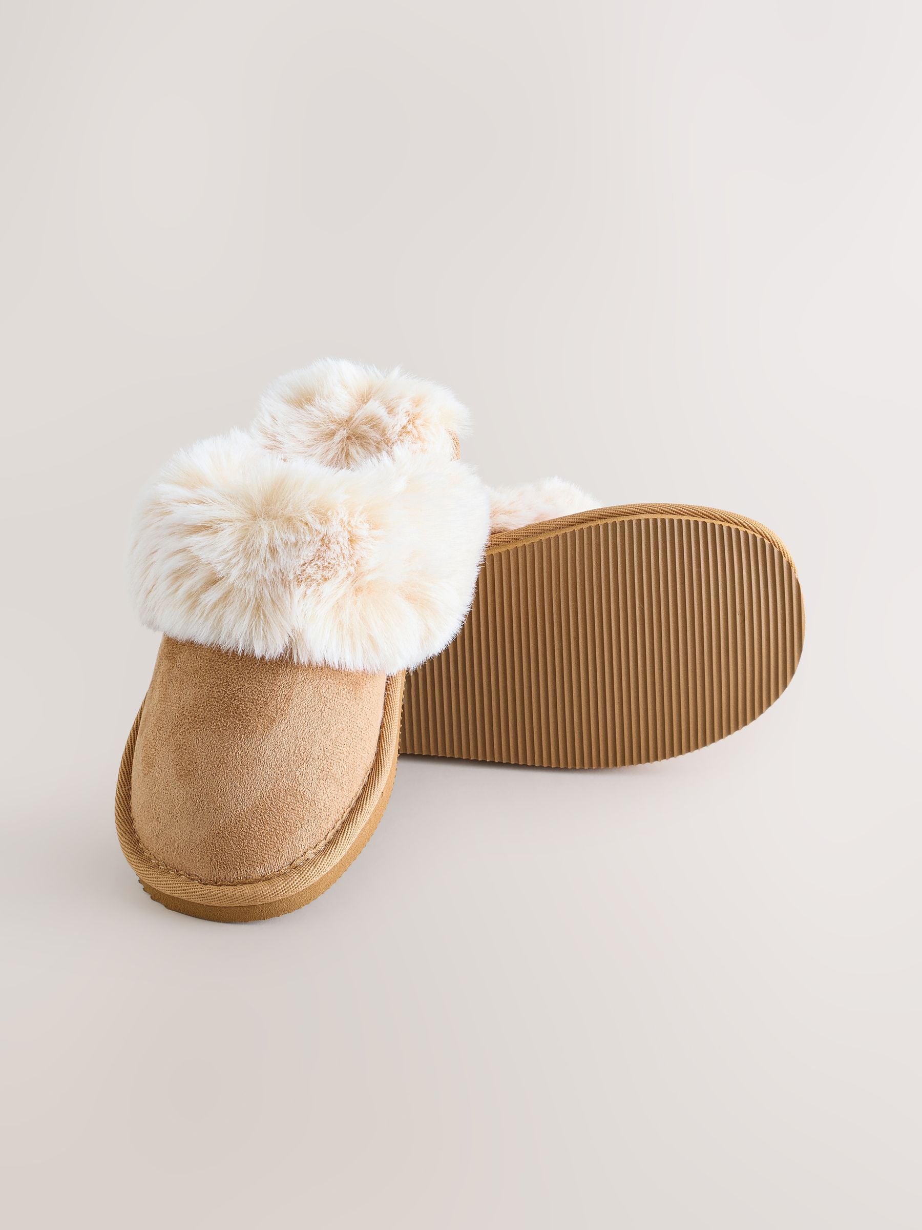 Tan Brown Warm Lined Mule Slippers image 4