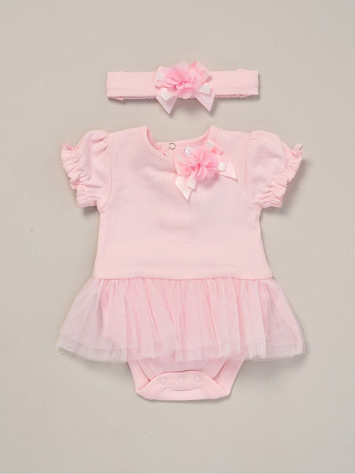 Dsiney Kidz - Rock-A-Bye Baby Boutique Pink Rose Ribbon Detail Bodysuit And Headband Outfit Set image 1