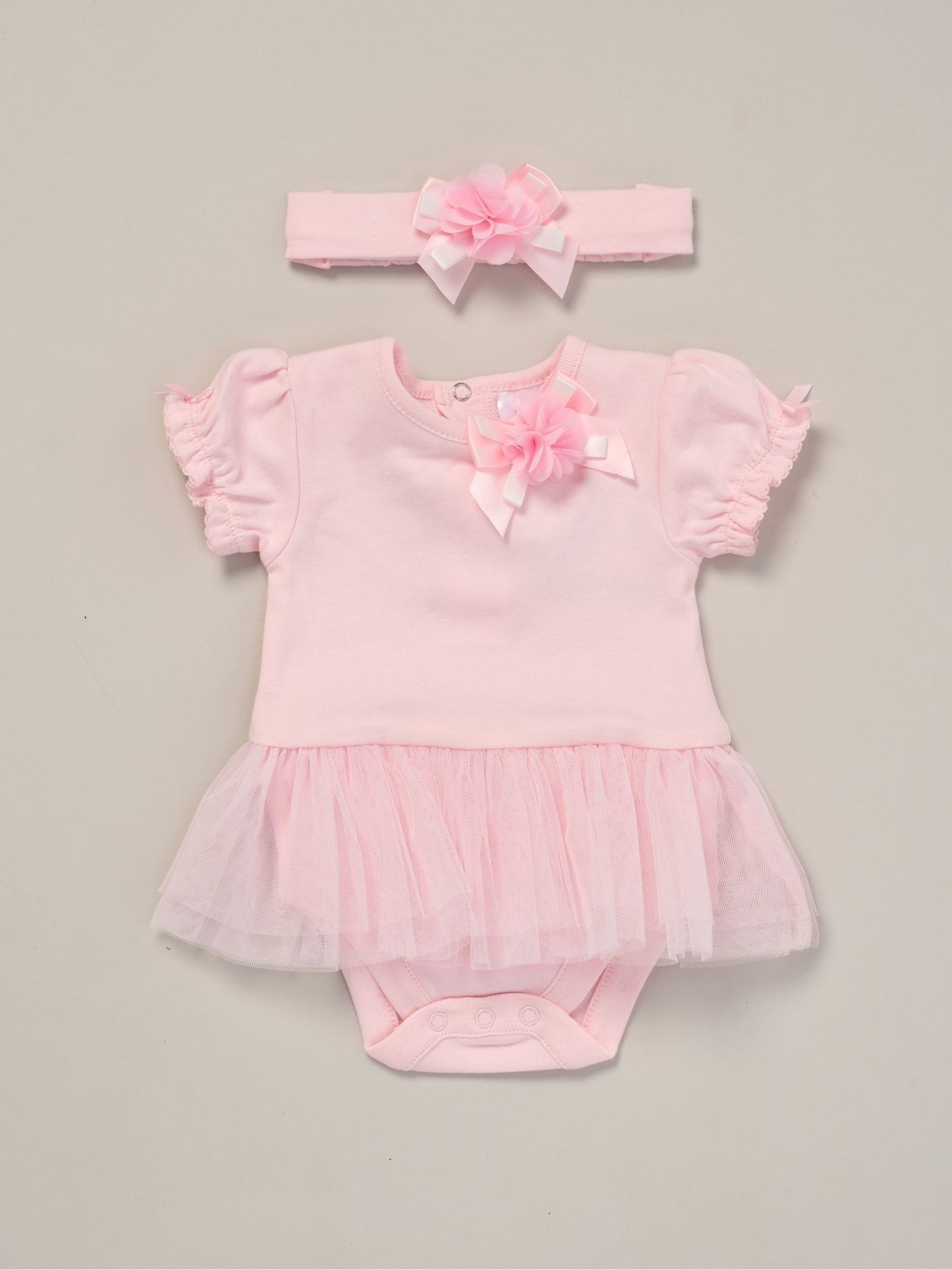 Rock-A-Bye Baby Boutique Pink Rose Ribbon Detail Bodysuit And Headband Outfit Set image 1