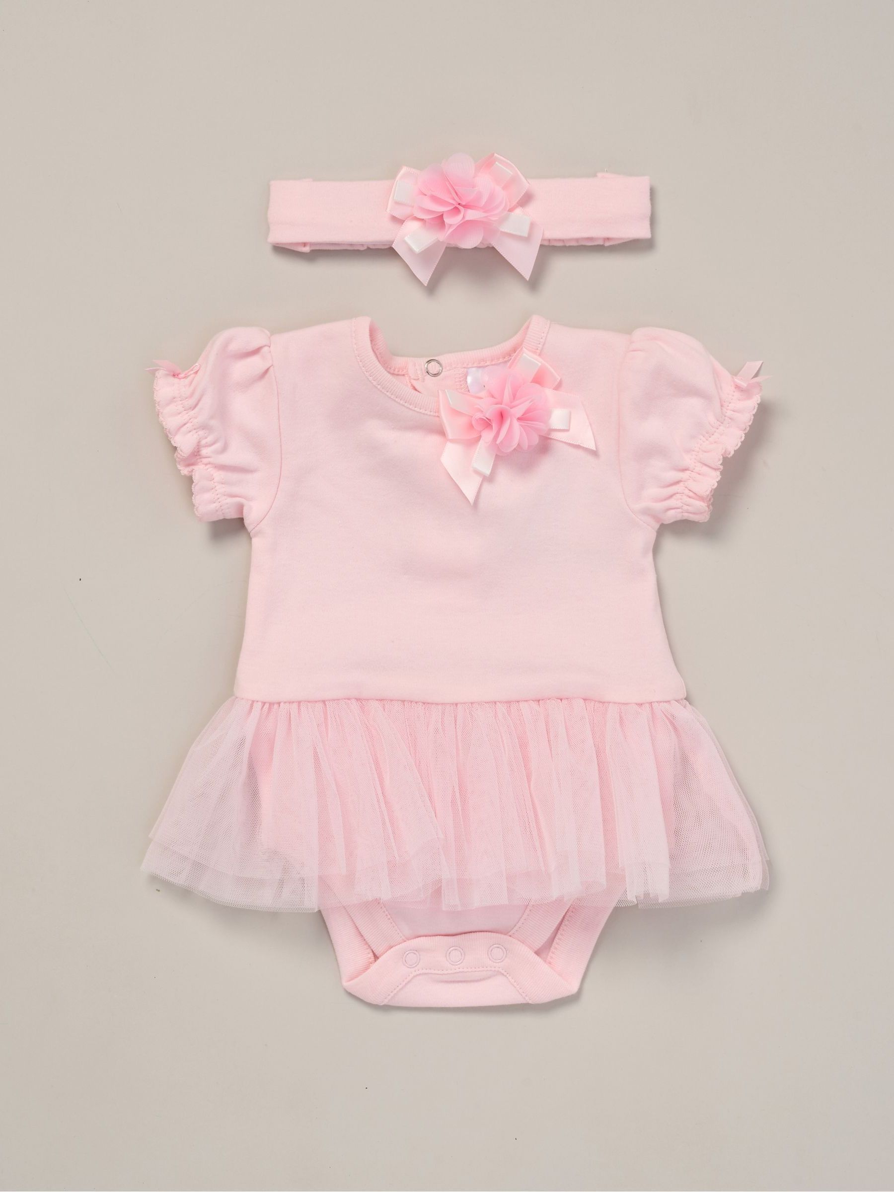 Rock-A-Bye Baby Boutique Pink Rose Ribbon Detail Bodysuit And Headband Outfit Set image 1