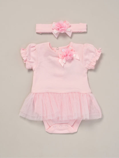 Rock-A-Bye Baby Boutique Pink Rose Ribbon Detail Bodysuit And Headband Outfit Set image 1