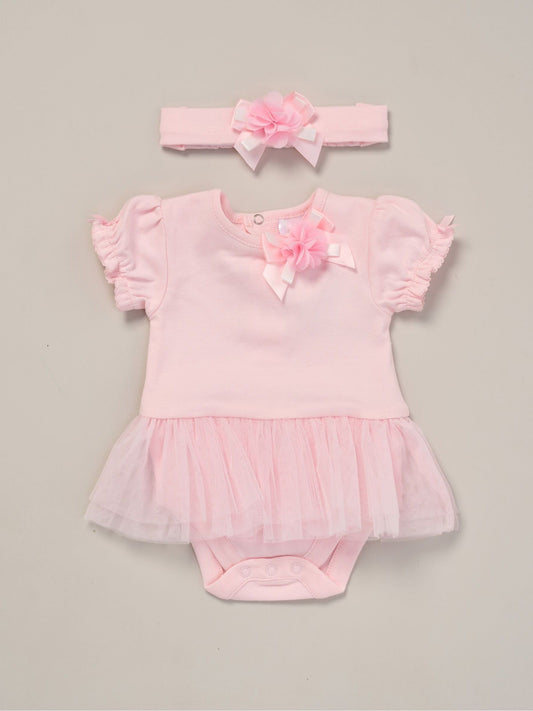 Rock-A-Bye Baby Boutique Pink Rose Ribbon Detail Bodysuit And Headband Outfit Set image 1