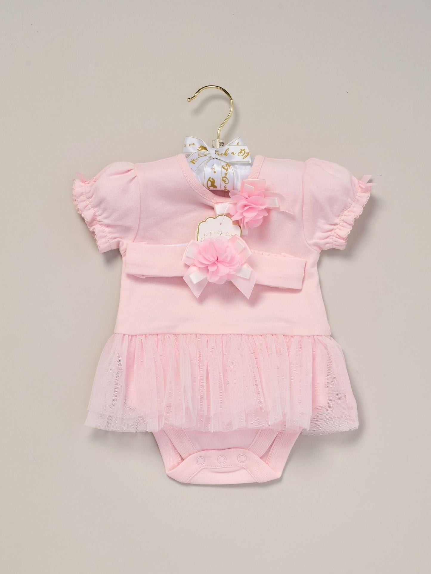 Rock-A-Bye Baby Boutique Pink Rose Ribbon Detail Bodysuit And Headband Outfit Set image 2