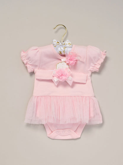 Rock-A-Bye Baby Boutique Pink Rose Ribbon Detail Bodysuit And Headband Outfit Set image 2