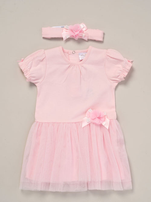 Rock-A-Bye Baby Boutique Pink Ribbon Detail Dress And Headband Outfit Set image 1
