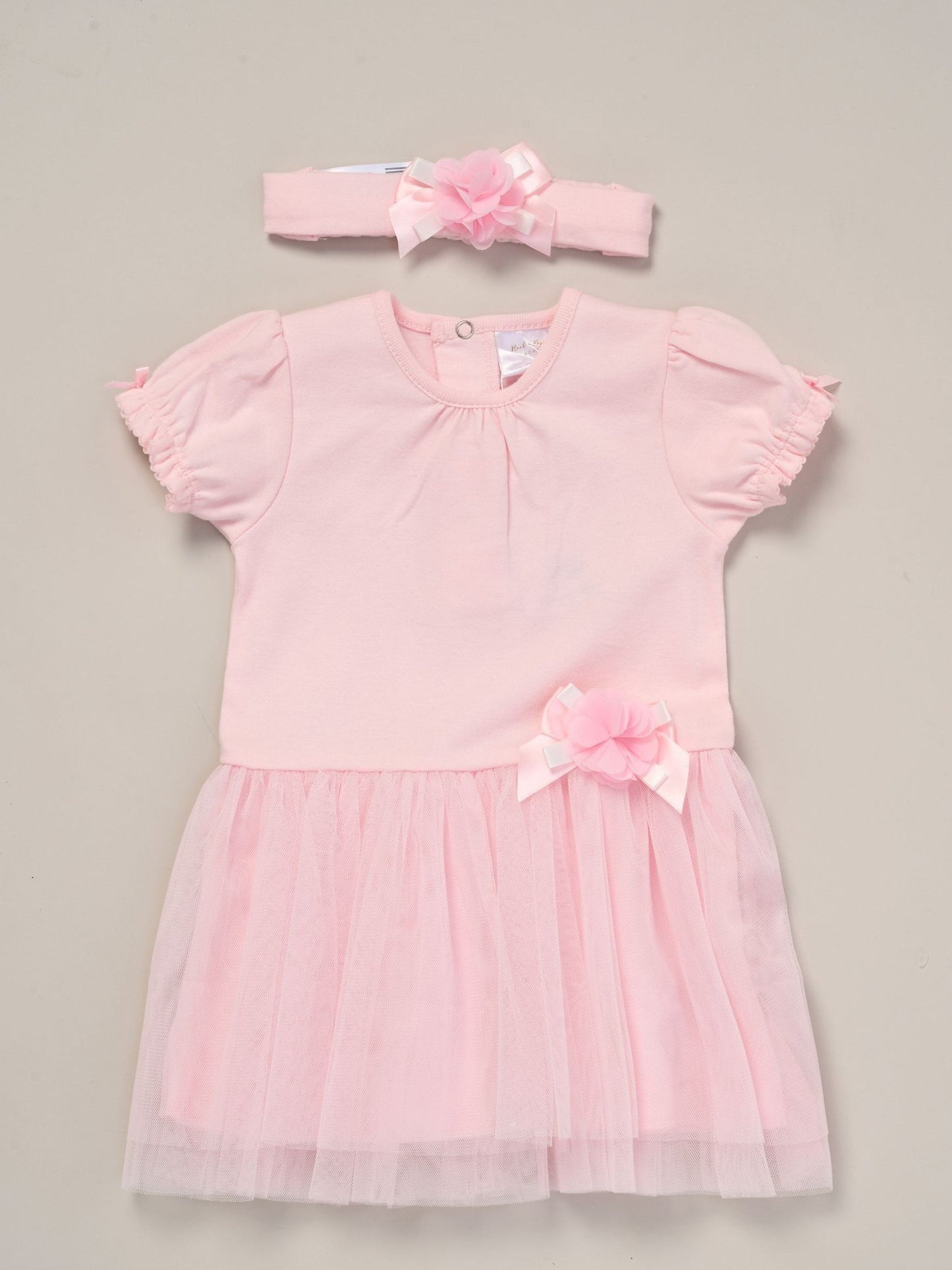 Rock-A-Bye Baby Boutique Pink Ribbon Detail Dress And Headband Outfit Set image 1