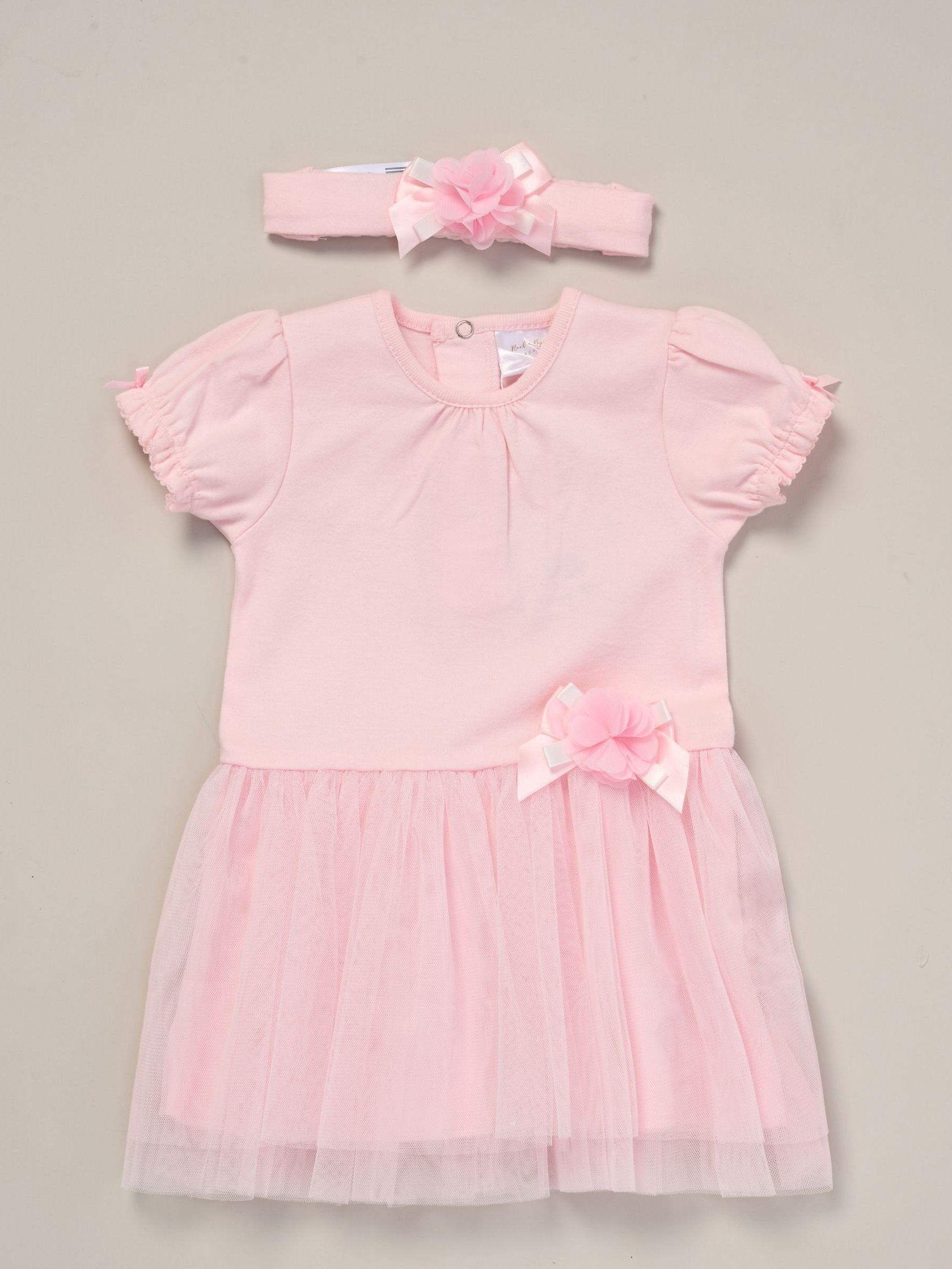 Rock-A-Bye Baby Boutique Pink Ribbon Detail Dress And Headband Outfit Set image 1