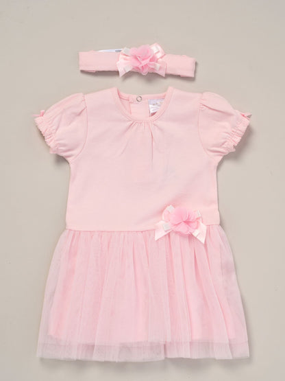 Rock-A-Bye Baby Boutique Pink Ribbon Detail Dress And Headband Outfit Set image 1