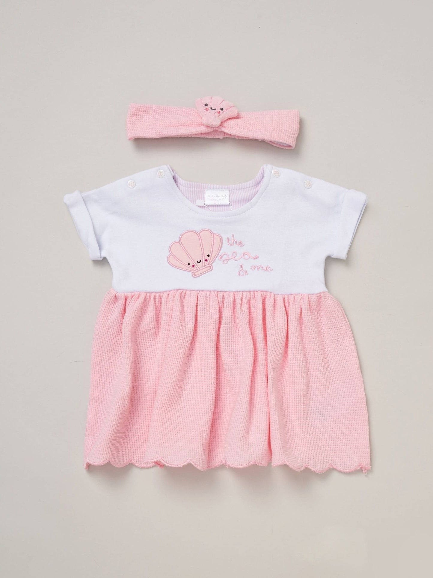 Rock-A-Bye Baby Boutique Pink Waffle 100% Cotton Dress And Headband Outfit Set image 1
