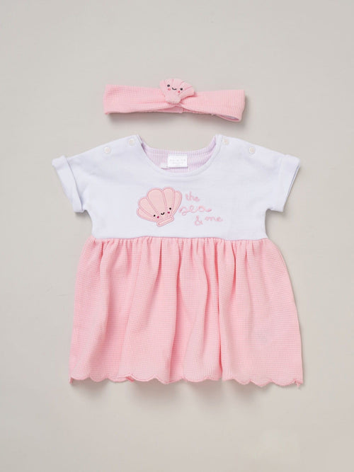 Rock-A-Bye Baby Boutique Pink Waffle 100% Cotton Dress And Headband Outfit Set image 1