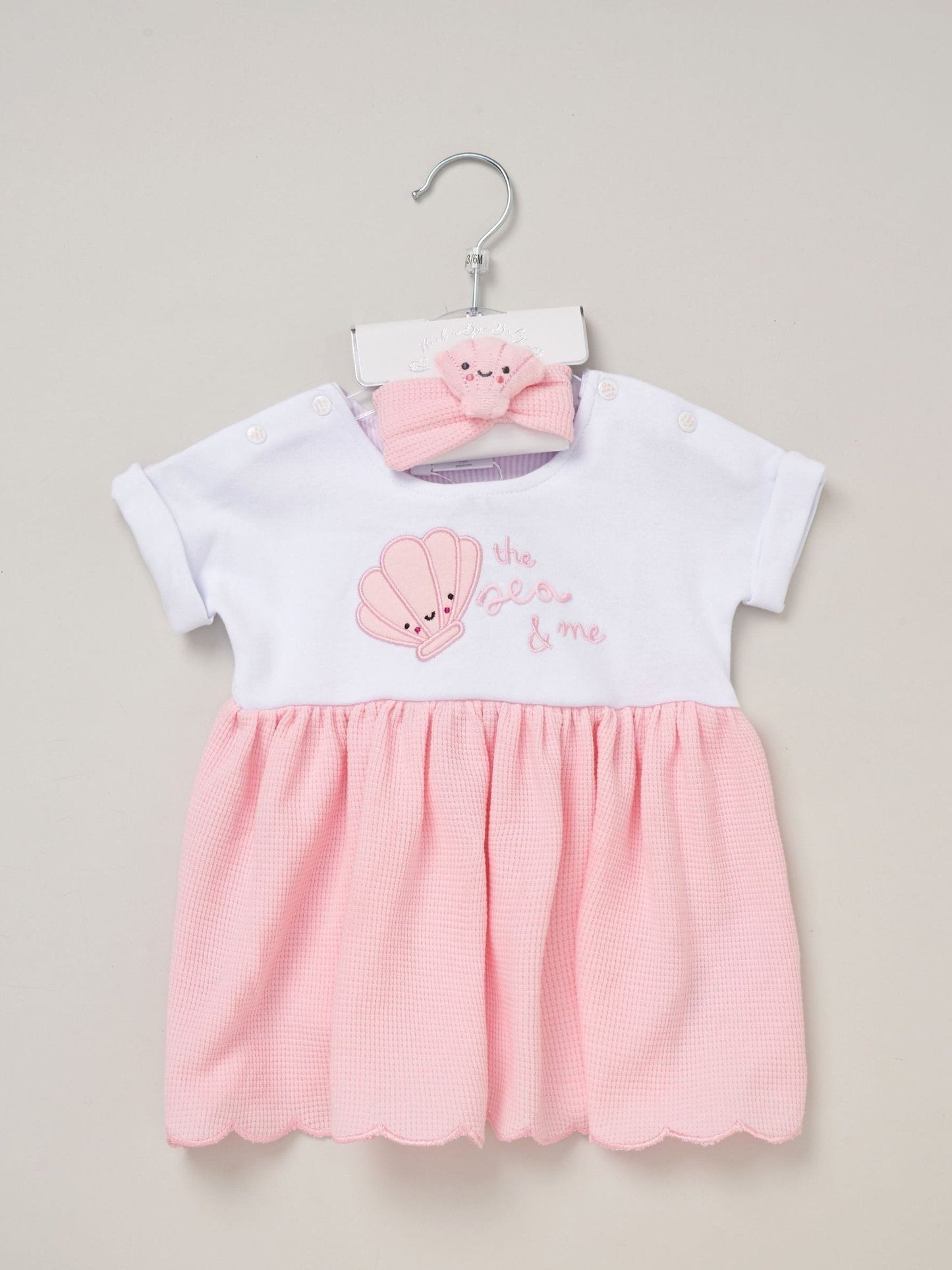 Rock-A-Bye Baby Boutique Pink Waffle 100% Cotton Dress And Headband Outfit Set image 2