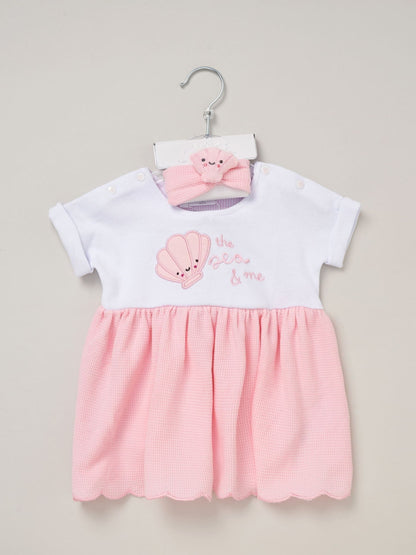 Rock-A-Bye Baby Boutique Pink Waffle 100% Cotton Dress And Headband Outfit Set image 2