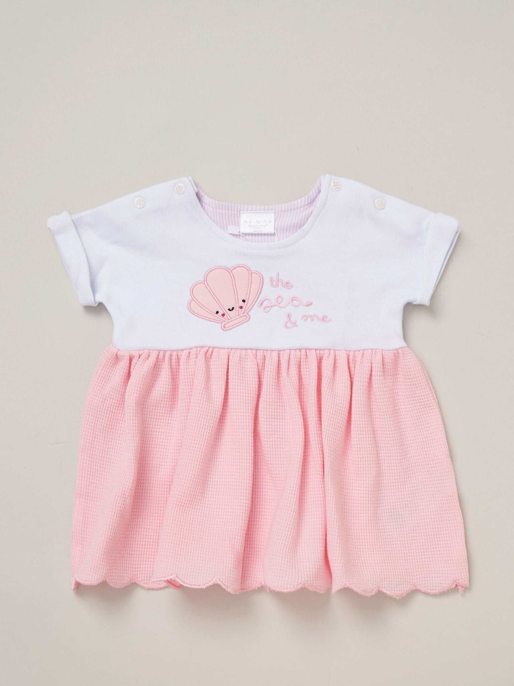 Rock-A-Bye Baby Boutique Pink Waffle 100% Cotton Dress And Headband Outfit Set image 3