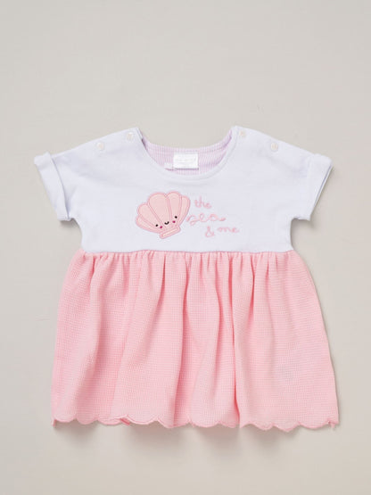 Rock-A-Bye Baby Boutique Pink Waffle 100% Cotton Dress And Headband Outfit Set image 3