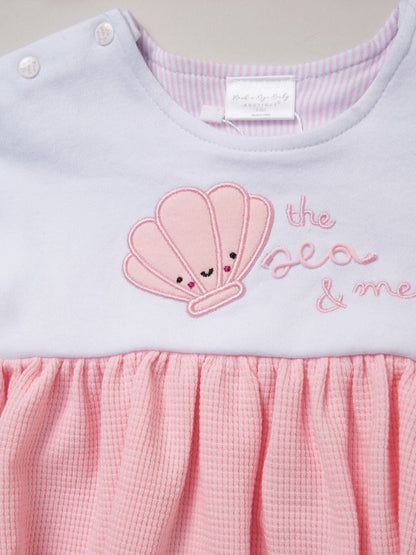 Rock-A-Bye Baby Boutique Pink Waffle 100% Cotton Dress And Headband Outfit Set image 4