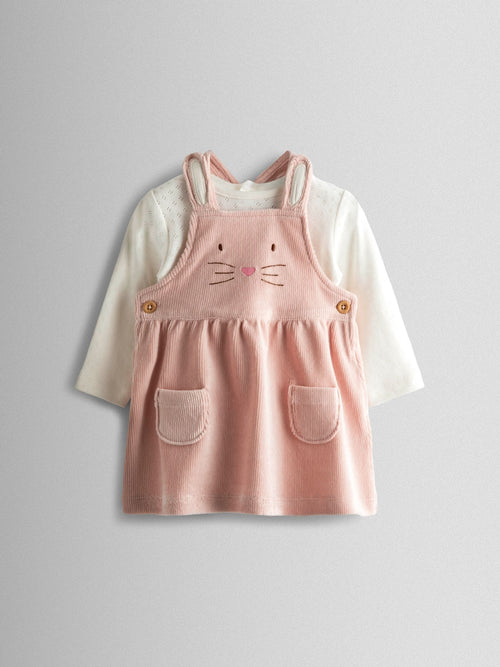 JoJo Maman Bébé Pale Pink Bunny Dungaree Dress & Body Set image 1